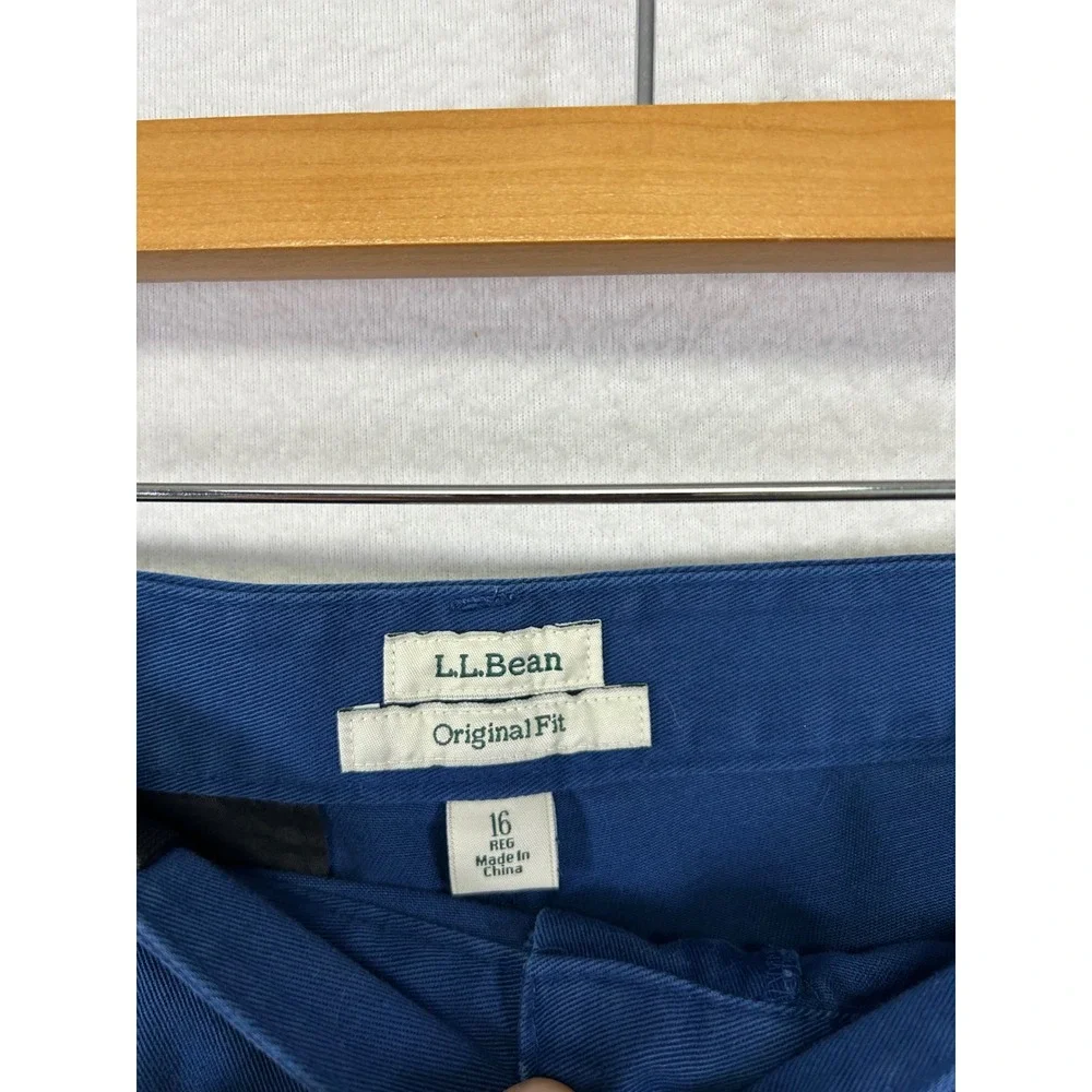 Preppy L.L.Bean Women 16 Blue High Rise Pleated Cotton Chino Shorts Original Fit